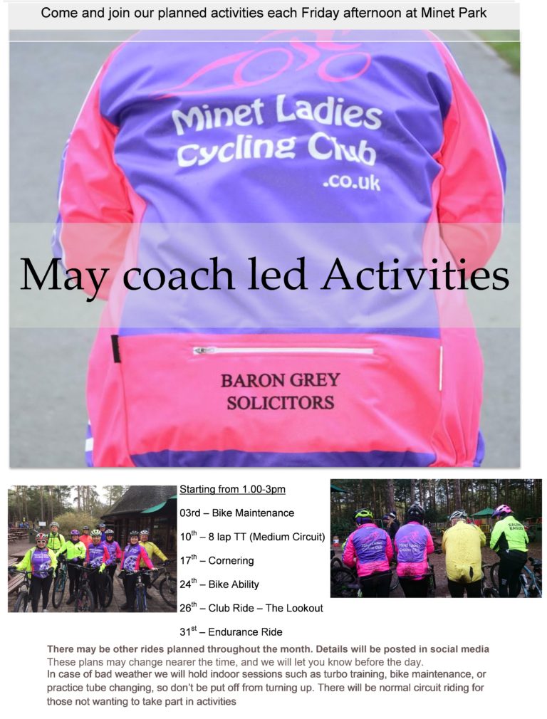 May Activities 2019 Ladies Cycling Club cycling and coaching